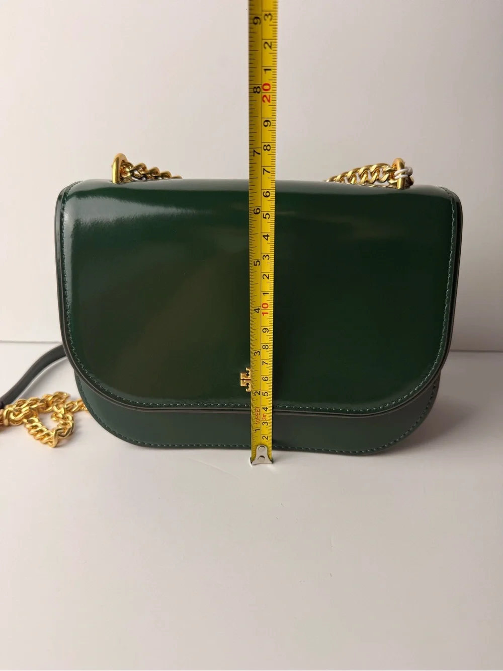 Tory Burch Emerson Patent Flap Adjustable Shoulder Bag Pine Tree Green / Gold